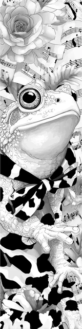 Free printable frog bookmark to color featuring a frog with a black and white scarf